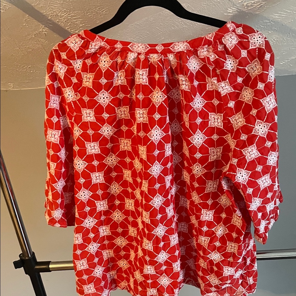 Ruby Rd. Red and White Patterned Blouse - Picture 4 of 4